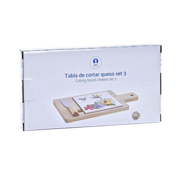 DKD Home Decor Tropic garden Tabla Aperitivo Bambú Gres Multicolor Natural Set 3 Piezas 21.5 x 11.8 x 1.5 cm 3