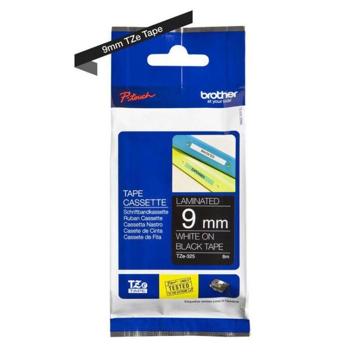 BROTHER Cinta laminada negro/blanco 9mm 2 BROTHER Cinta laminada negro/blanco 9mm 2