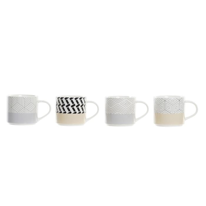DKD Home Decor Mug Urban Geométrico de Gres 420ml Gris y Blanco, 9.5x8.7x14 cm - Pack de 12 Unidades