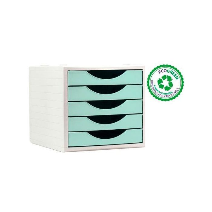 Archivo 2000 Módulo Organizador Ecogreen Sobremesa 5 Cajones Reciclado Verde Pastel 340x270x260 mm