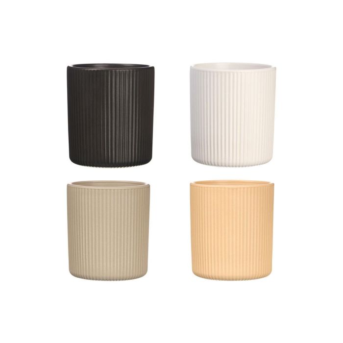 Vessia Vaso Rayas Surtidos Neutros 270ml Cerámica Beige Blanco Gris Negro 8x8x9cm Apto Lavavajillas Microondas Congelador (Set de 24)