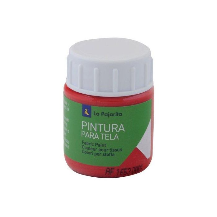 La Pajarita Pintura para Tela Escarlata 25 ml para tejidos sintéticos y naturales, termofijable y fácil de limpiar.