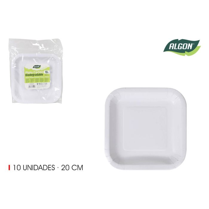 Set de 10 platos de cartón cuadrados con soja, 20 cm - Algon (36 Cajas) Set de 10 platos de cartón cuadrados con soja, 20 cm - Algon (36 Cajas)