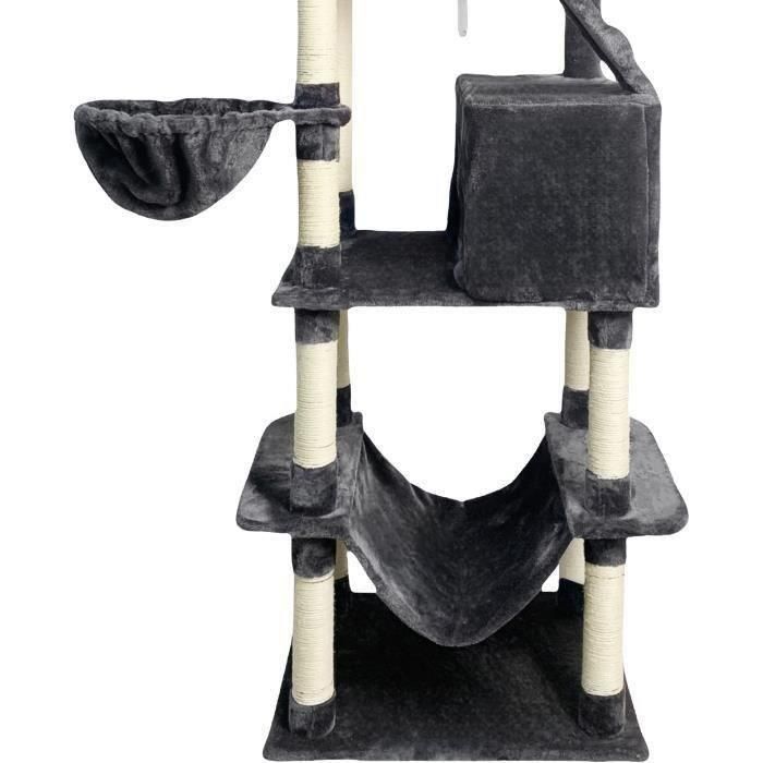 TAYLOR AL105 Rascador para Gatos - 60 x 50 x 206 cm - Gris oscuro - 2 Plataformas, 1 Percha, 2 Cabinas, 1 Hamaca 3 TAYLOR AL105 Rascador para Gatos - 60 x 50 x 206 cm - Gris oscuro - 2 Plataformas, 1 Percha, 2 Cabinas, 1 Hamaca 3
