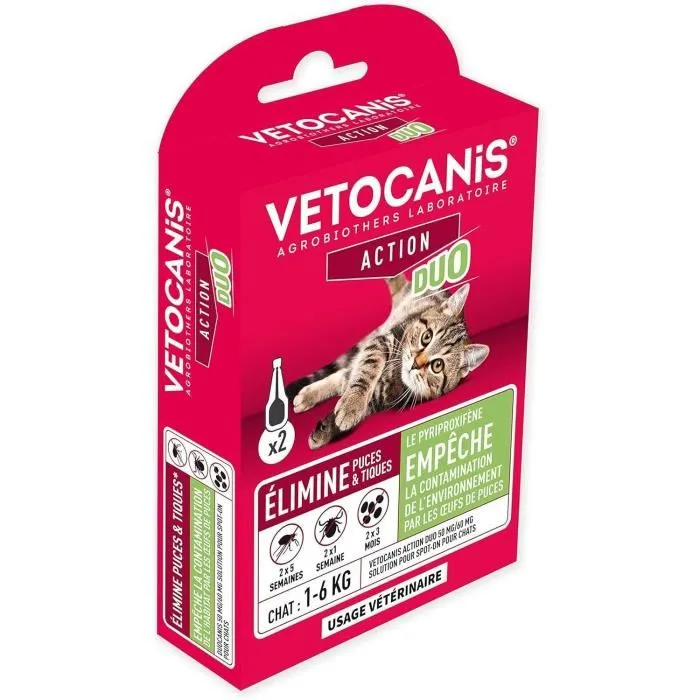 Vetocanis Pipetas Duo antipulgas y anti-garrapatas para Gatos - 2 pipetas, 5 semanas de protección 1