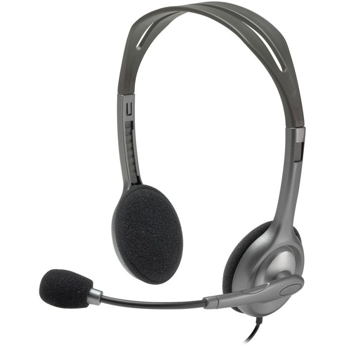 Logitech H110 Auriculares Estéreo con Micrófono Flexible giratorio, Conexión Jack 3.5mm para PC, Móvil, Tablet, Diadema Ajustable