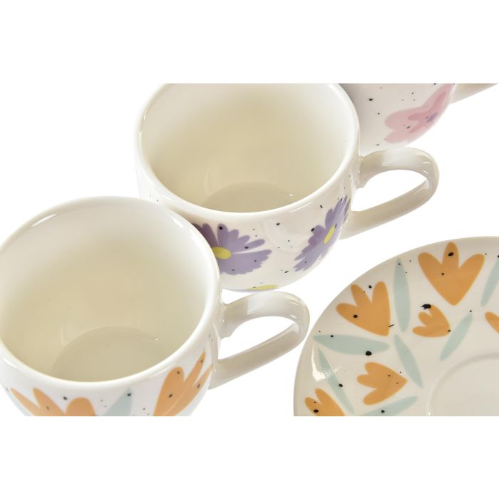 DKD Home Decor Taza Set Plato Flores Shengda Urban Multicolor Blanco Porcelana 90ml (12 Unidades) 6 x 5 x 8.5 cm 2