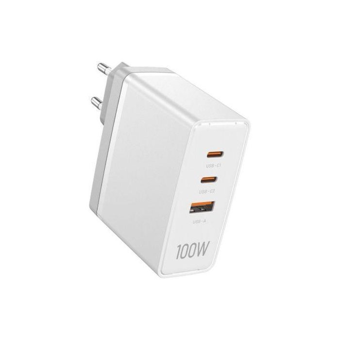 Vention Ultra FEGW0-EU Cargador de Pared GaN 100W 3 Puertos (2x USB-C y 1x USB-A) Carga Rápida para Móviles Tablets Blanco 1