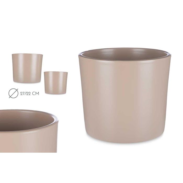 Ibergarden Set de 2 Macetas de Cerámica Cilíndricas Beige 22 cm y 27 cm Ibergarden Set de 2 Macetas de Cerámica Cilíndricas Beige 22 cm y 27 cm