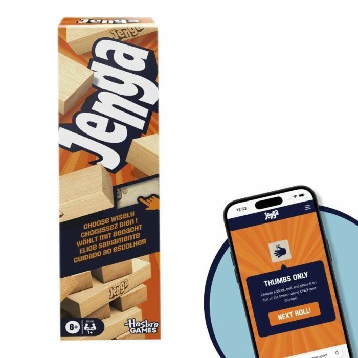 Hasbro Games G1499 Juego Jenga Clásico de Torre de Bloques. Habilidad y Estrategia para +6 años, con App Gratuita Español/Portugués 16