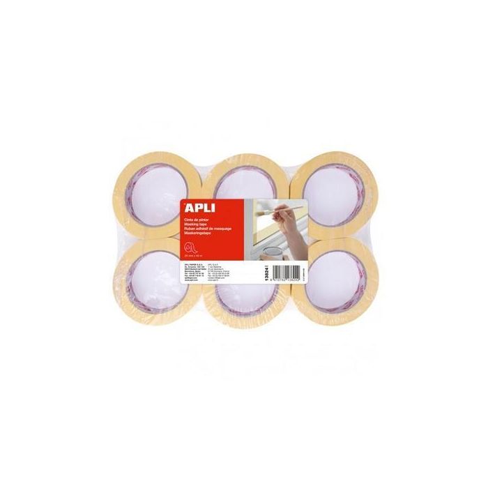 Apli Cinta de Pintor Removible Amarillo 25 mm x 45 m -6U- 60 gr Rollo para Protección en Pintura