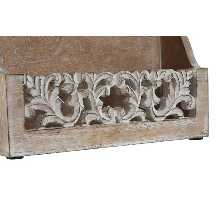 DKD Home Decor Organizador de Sobremesa Indio para Cartas de Madera de Mango Natural Blanco 8 x 18 x 25 cm (Largo x Alto x Ancho)