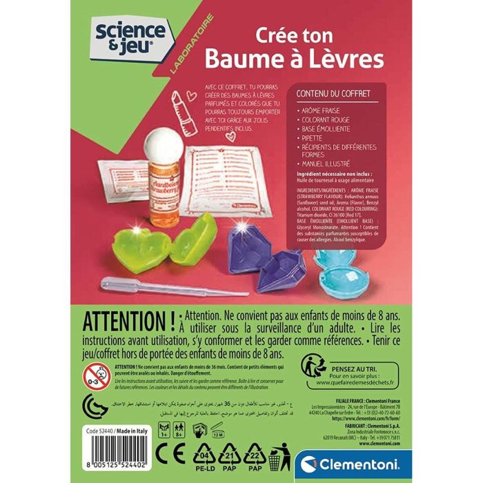 Clementoni Science & Jeu Juego Científico Kit para Crear Bálsamos Labiales Dulces y Fragantes 1