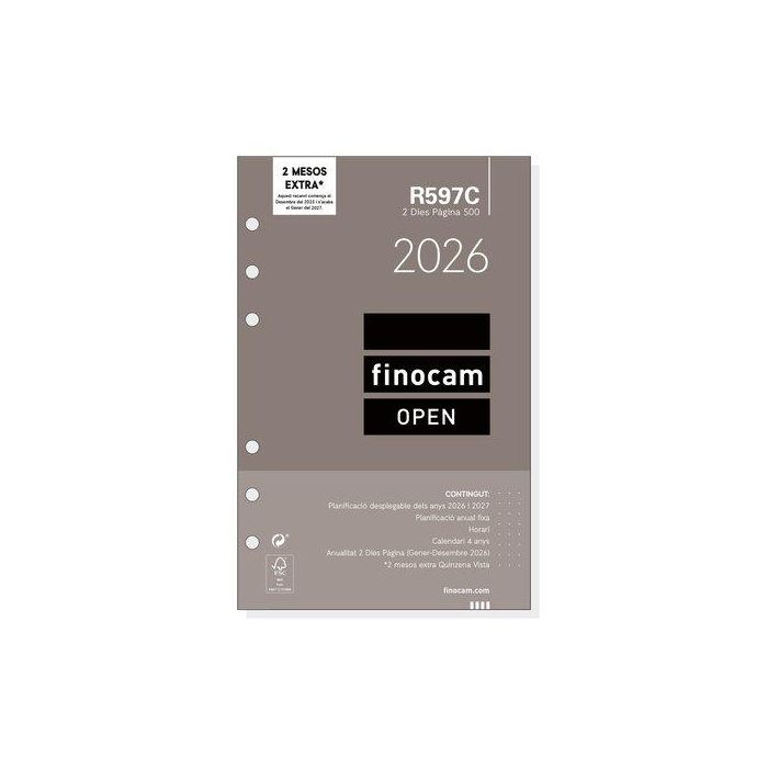 Recambio Agenda Anual (2026) Catalan Finocam R597C Open 500 117X181 Anualidad 2D/P