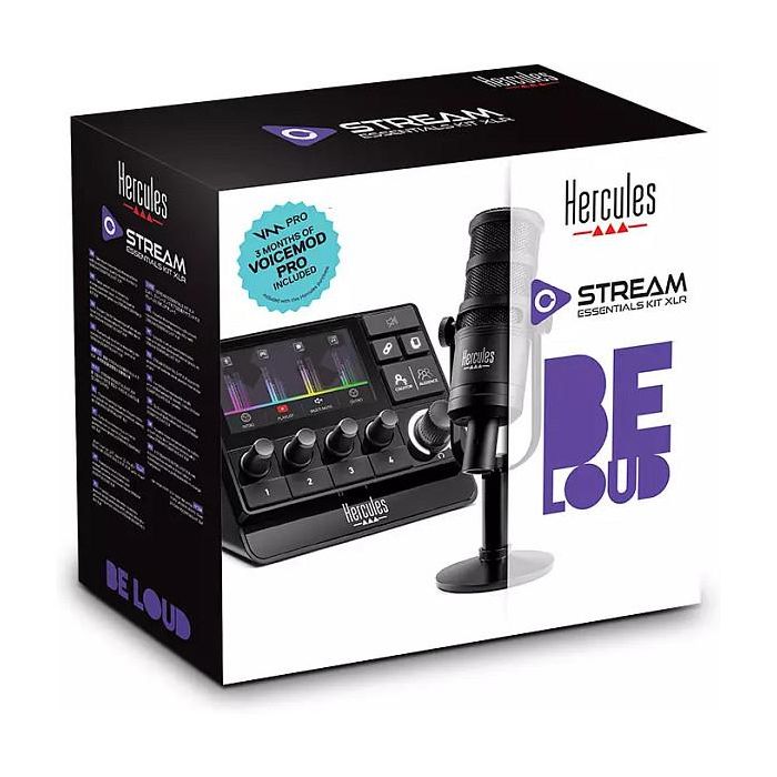 Hercules Stream Essentials Kit XLR, Micrófono de Mesa Unidireccional/Cardioide, 50 - 18000 Hz, -56 dB, 350 Ω, Controlador de Audio con Pantalla TFT