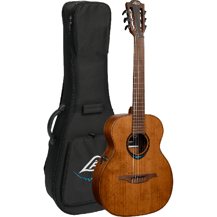 LAG Guitarra Acústica Travel Nylon Blue Wave 1 Electroacústica Cedro Rojo Macizo Caoba Marrón Natural Satinado 1