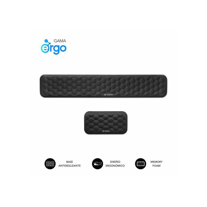Subblim SUBMP-04E010 Pack 2 Reposamuñecas Ergonómico para Teclado y Ratón, Espuma Viscoelástica AirPadding AirMesh Negro