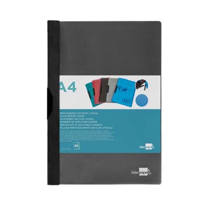 Liderpapel 35365 Carpeta dossier pinza lateral polipropileno DIN A4 negra, pinza deslizante, portada transparente para 30 hojas 0 Liderpapel 35365 Carpeta dossier pinza lateral polipropileno DIN A4 negra, pinza deslizante, portada transparente para 30 hojas 0
