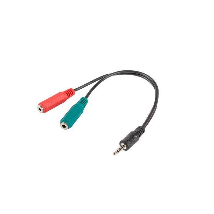 Lanberg AD-0023-BK Adaptador Minijack 3.5 mm Macho a 2 Hembras, Níquel, Negro