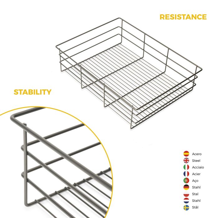 Emuca Kit de cajón de alambre y bastidor regulable Quartz para armarios, guías de cierre suave y extracción total, Módulo 70cm, Acabado Titanio 7
