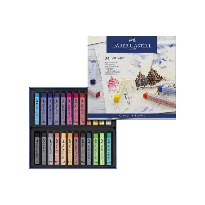 Faber-Castell Tizas Pastel Blandas Estuche Cartón 24 Unidades Colores Surtidos para Dibujo Artístico Profesional Suave Textura