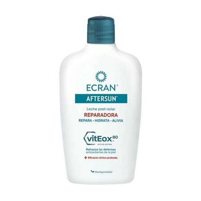 Ecran Aftersun Leche Hidratante Reparadora 24h para Piel Todo Tipo. Calma, Hidrata y Repara con vitEox80. Vegana y Sin Alcohol 400 ml Ecran Aftersun Leche Hidratante Reparadora 24h para Piel Todo Tipo. Calma, Hidrata y Repara con vitEox80. Vegana y Sin Alcohol 400 ml
