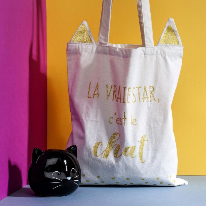 The Concept Factory Bolsa Tote Bag "Mon Chat Mon Ch" con Diseño Ilustrado de Gatos 1