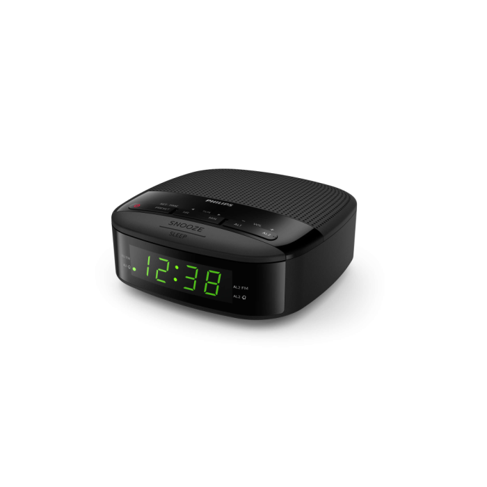 Philips TAR3205/12 Radio Reloj Digital FM, Pantalla LED, Doble Alarma, Temporizador y Alimentación Dual, Negro