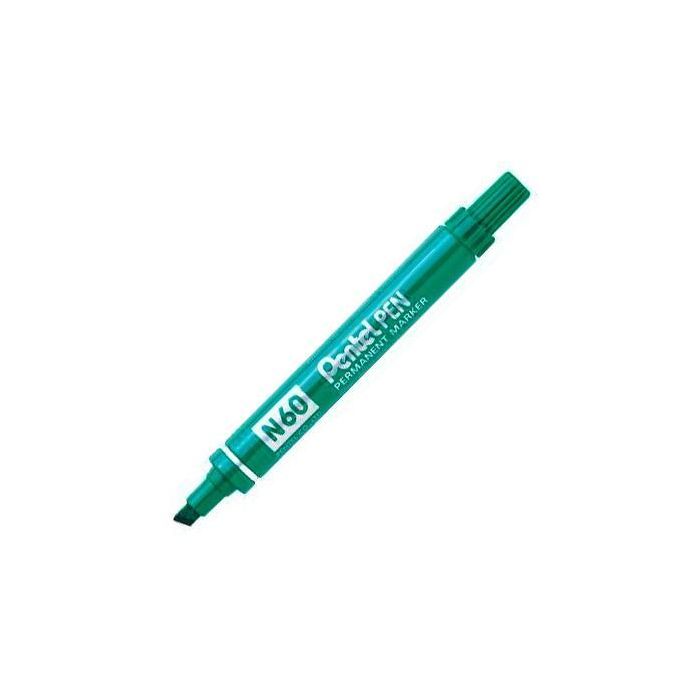 Pentel Pen N60 Marcador Permanente Aluminio Punta Biselada Verde -12U- Pentel Pen N60 Marcador Permanente Aluminio Punta Biselada Verde -12U-