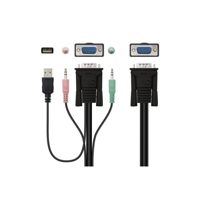Nanocable 10.12.0001 KVM Switch para 2 PCs CPU: 2x VGA + 2x USB + 4x JACK 3.5 / Consola: 2x USB + VGA + 2x JACK 2.5/ 1.4m 2