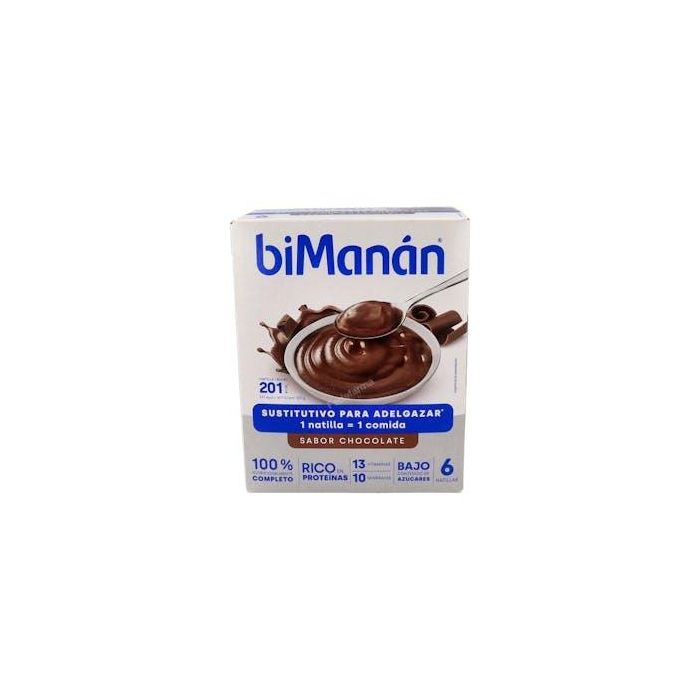 BIMANAN Natillas Sustitutivas Chocolate 6 Sobres. Para Control de Peso. Con 12 Vitaminas y 11 Minerales. Rico en Calcio y Fósforo.