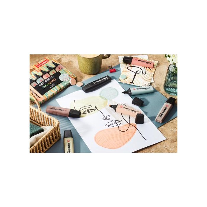 Stabilo Boss Original Naturecolors Marcadores, Colores Surtidos (Verde Barro, Sienna, Negro, Ocre Oscuro), Estuche 3+1 Ud 5