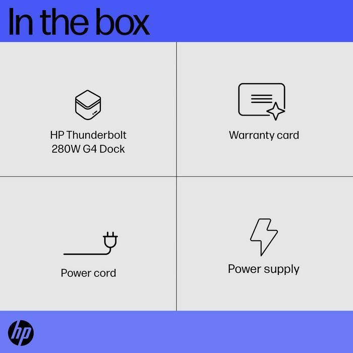 HP Thunderbolt Dock 280W G4, con Cable Combinado, Thunderbolt 4, soporta hasta 4 monitores 4K 3