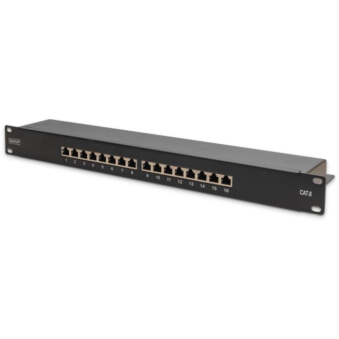 Digitus Panel de Conexión 1HE Cat6 Clase E 16 Puertos RJ45 Dorado Negro