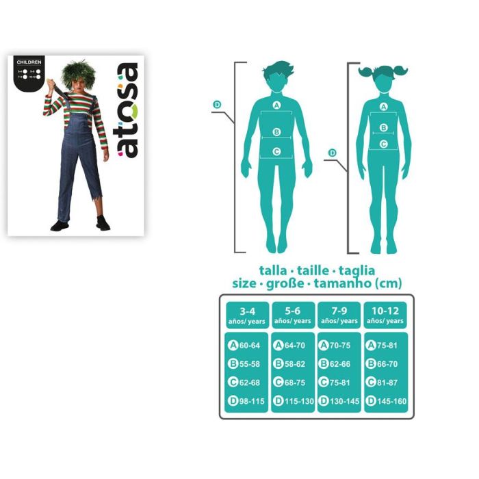 Disfraz Infantil Muñeco Maldito con Camiseta a Rayas y Peto Niño 5-6 Años Halloween