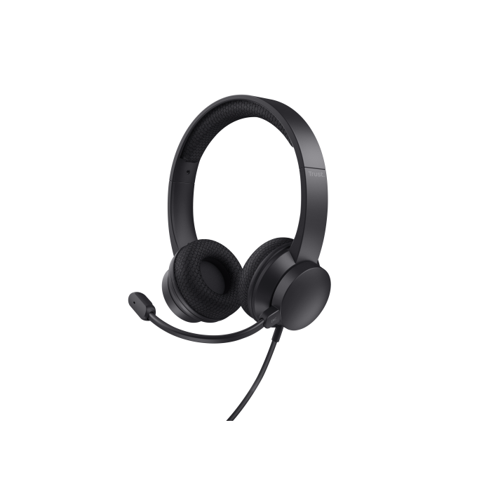 Trust Auriculares Ayda Estéreo con Micrófono, Cancelación de Ruido Ambiental, Cable USB, Negro