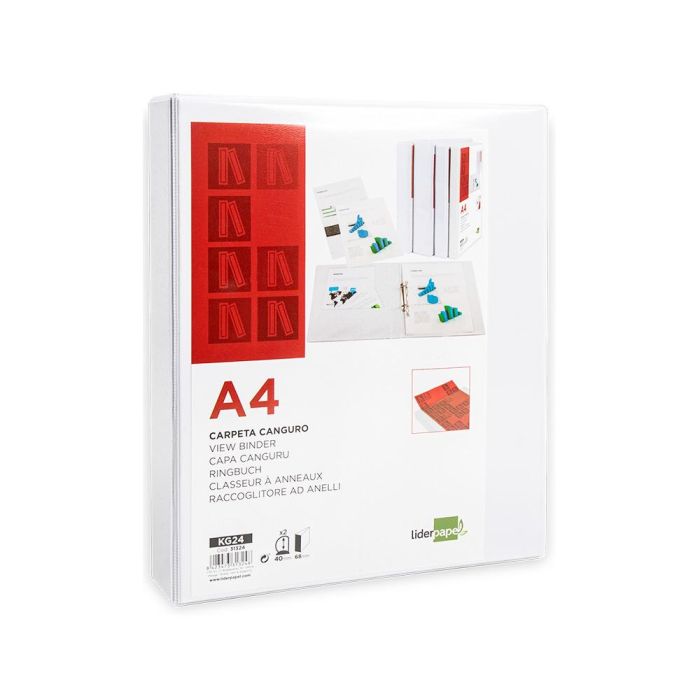 Carpeta Canguro 2 Anillas Mixtas 40 mm Liderpapel A4 Plastico Blanca 3