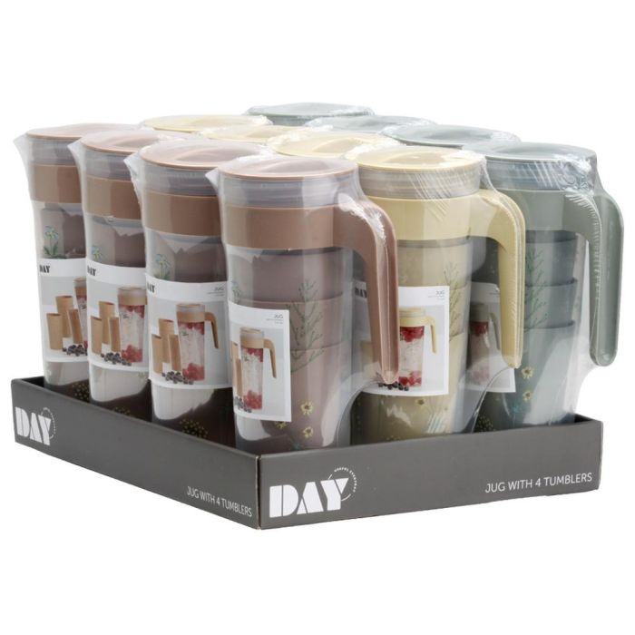 Day Jarra 1,4 L con 4 Vasos Day Colores Surtidos Amarillo Arena Arena Natural Verde Musgo Apta Lavavajillas 3 Day Jarra 1,4 L con 4 Vasos Day Colores Surtidos Amarillo Arena Arena Natural Verde Musgo Apta Lavavajillas 3