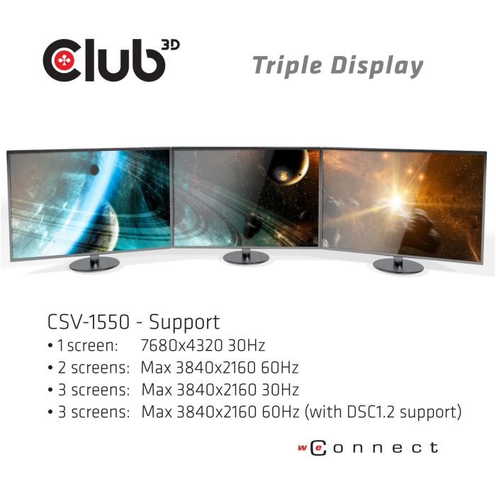 Club 3D MST-Hub USB 3.2 Tipo C a 3x DisplayPort 1.4 Triple Monitor Negro - Hub DisplayPort 1.4 para 3 Monitores 4K 7