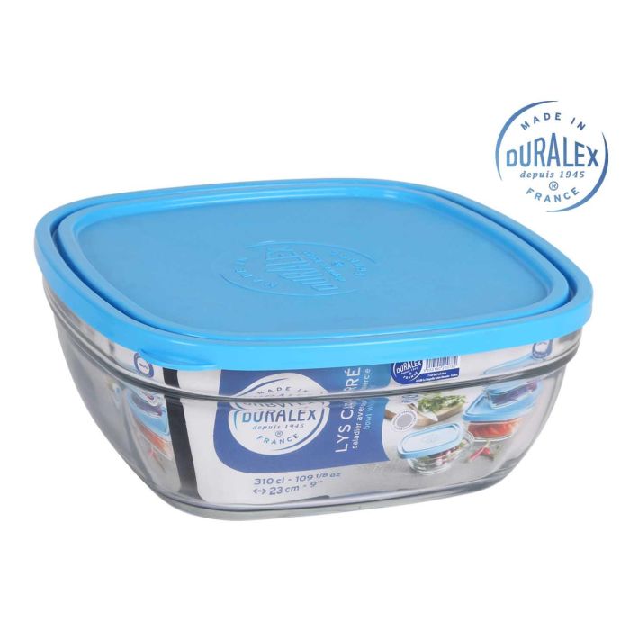 Duralex Fiambrera cuadrada 23x23x9 cm, tapa azul, 3000cc, Freshbox (4 Unidades)