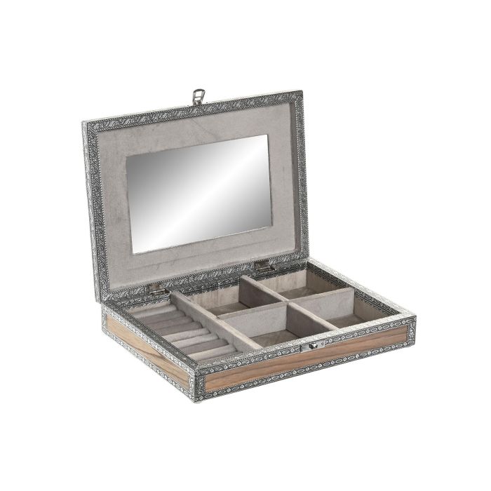 DKD Home Decor Joyero Árabe Plateado Gris Madera Aluminio Elefante 20 x 5 x 28 cm (2 Unidades)