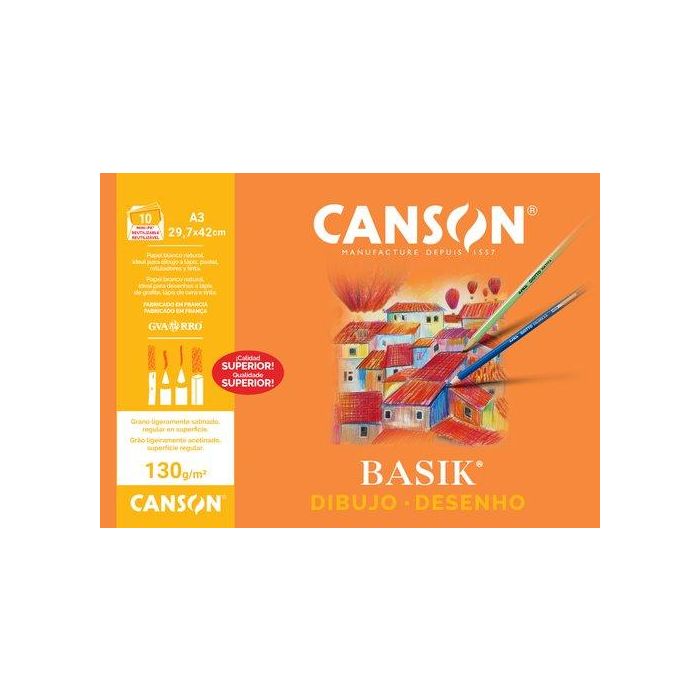 Canson Minipack Dibujo Basik 10 Hojas Liso 130 gr. 29,7x42 cm