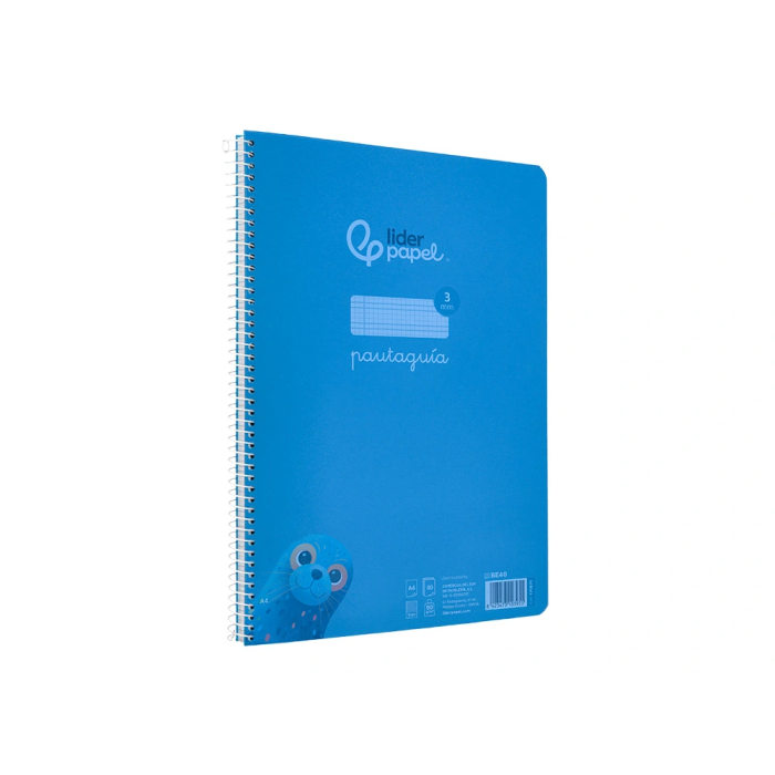 Liderpapel Cuaderno Espiral A4 Pautaguía 80 Hojas 90gr Cuadro Pautado 3mm con Margen, Tapa Plástico, Color Azul 4