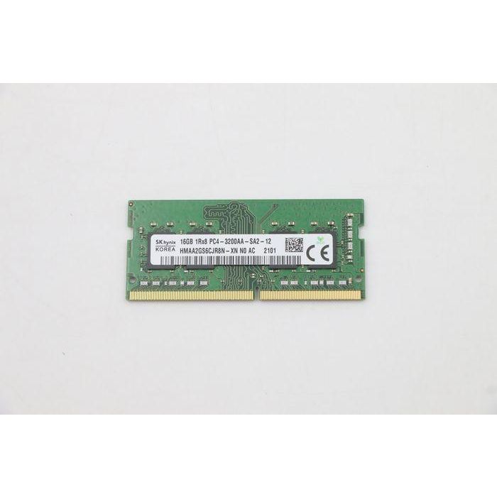 Lenovo SODIMM memory module, 16GB capacity, DDR4 type, 3200MHz speed, designed for Lenovo laptops, non-ECC configuration. 1 Lenovo SODIMM memory module, 16GB capacity, DDR4 type, 3200MHz speed, designed for Lenovo laptops, non-ECC configuration. 1