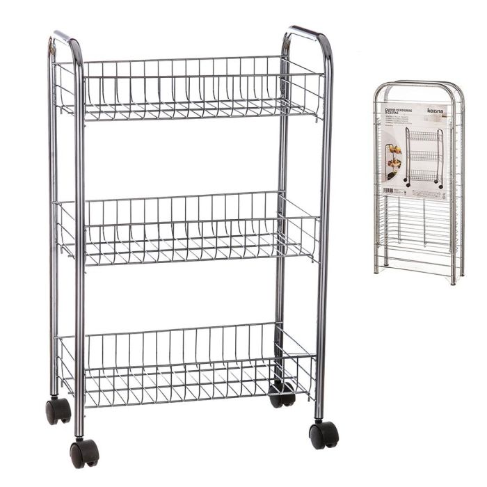 Carrito multiuso de metal rectangular 3 pisos 62 cm Carrito multiuso de metal rectangular 3 pisos 62 cm