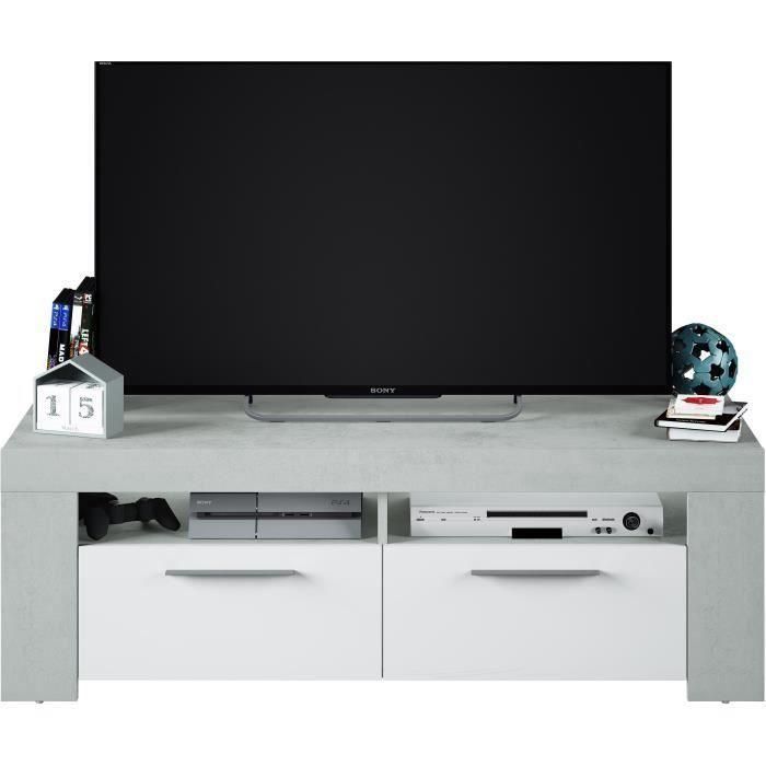 AMBIT Mueble TV para Salón, Estilo Contemporáneo, 120 cm, con 2 Puertas y 2 Nichos de Almacenamiento, Gris y blanco AMBIT Mueble TV para Salón, Estilo Contemporáneo, 120 cm, con 2 Puertas y 2 Nichos de Almacenamiento, Gris y blanco
