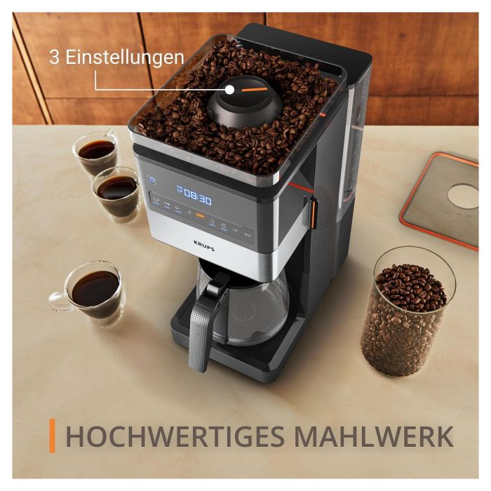 Krups KM8428 Cafetera de Filtro Programable Aroma Partner, 1.5L, Molinillo Integrado, para Granos y Café Molido, 1000W, Color Negro 4
