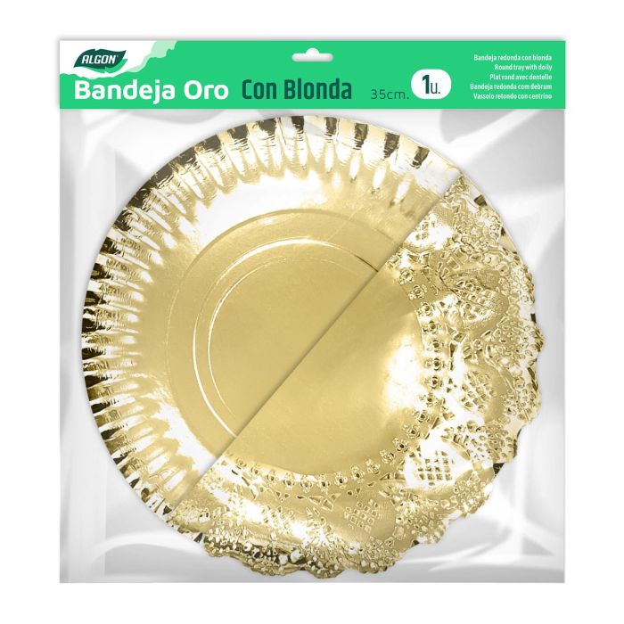 Bandeja Oro Redonda con Blonda 35 cm - Algon (48 Unidades) 2 Bandeja Oro Redonda con Blonda 35 cm - Algon (48 Unidades) 2