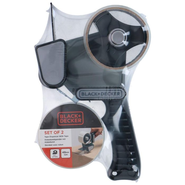 Black+Decker Dispensador de Cinta de Embalaje con 2 Rollos de 48 mm x 15 m