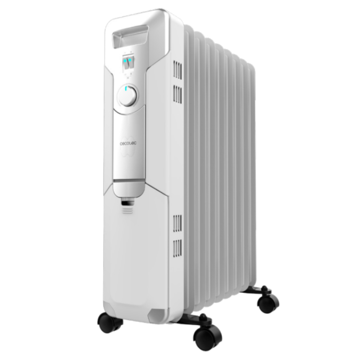 Cecotec 05882 Radiador de aceite eléctrico 2000 W con 9 módulos, termostato regulable, 3 niveles de potencia, ruedas y doble sistema de seguridad